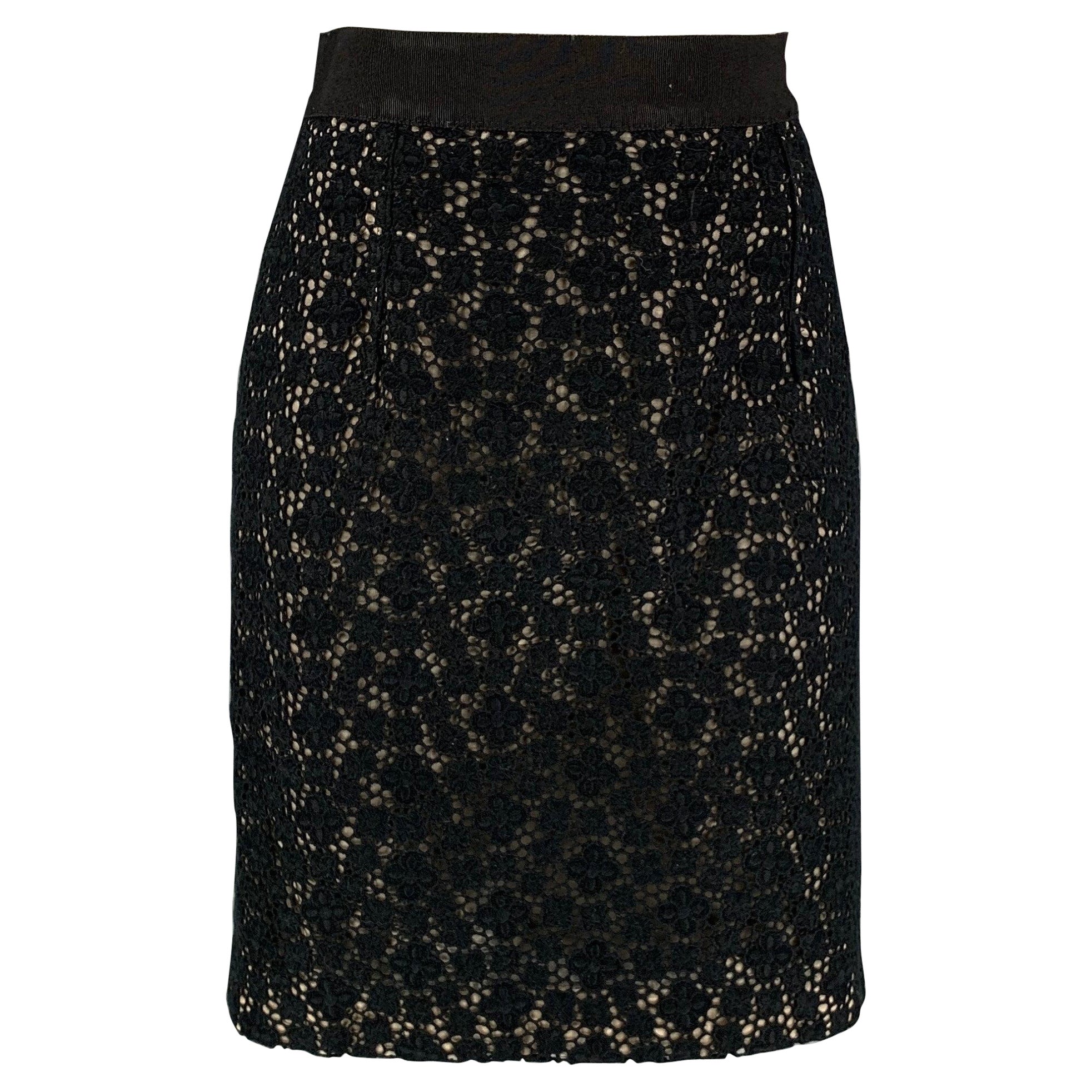 GIAMBATTISTA VALLI Taille S Jupe crayon en guipure de coton noir