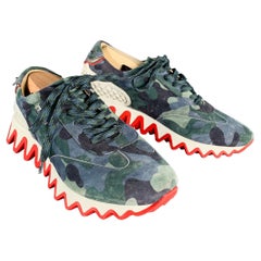 CHRISTIAN LOUBOUTIN Größe 12 Grün Blau Camouflage Wildleder Rot Sole Turnschuhe