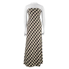 RALPH LAUREN Size 10 Black Cream Wool Buffalo Check Strapless Maxi Dress