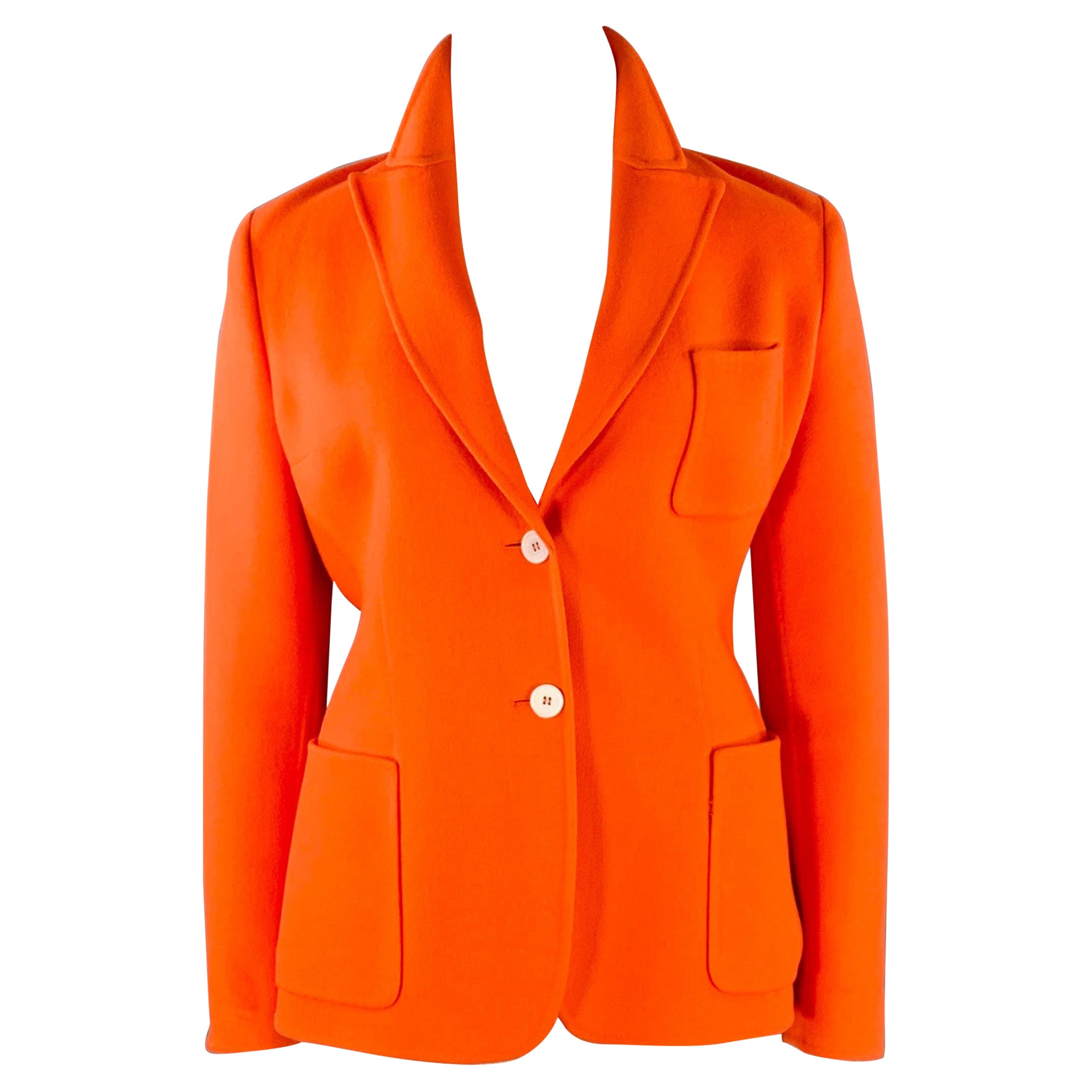 MICHAEL KORS Size 12 Orange Wool Cashmere Peak Lapel Coat For Sale