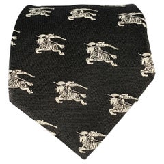 BURBERRY LONDON Black White Logo Silk Tie
