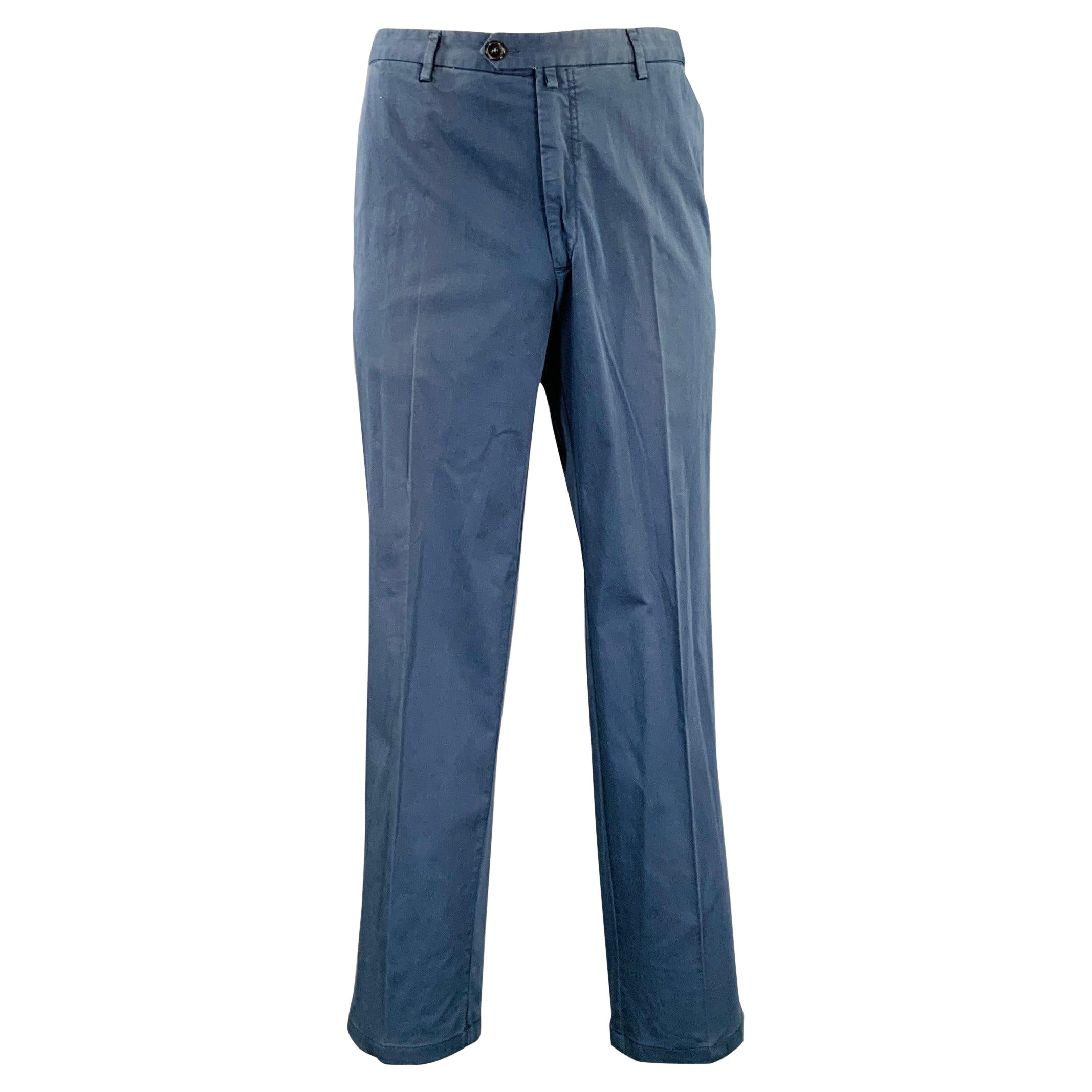 NEIMAN MARCUS Size 40 Powder Blue Cotton Blend Flat Front Casual Pants For Sale