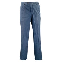 Neiman Marcus Taglia 40 Pantaloni casual in misto cotone blu polvere con parte anteriore piatta