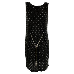 MOSCHINO Size 6 Black Silver Polyester Studded Lock Key Shift Dress