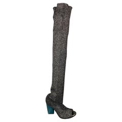 MISSONI Größe 7 Schwarz Silber Lurex-Stiefel mit kontrastierendem Absatz