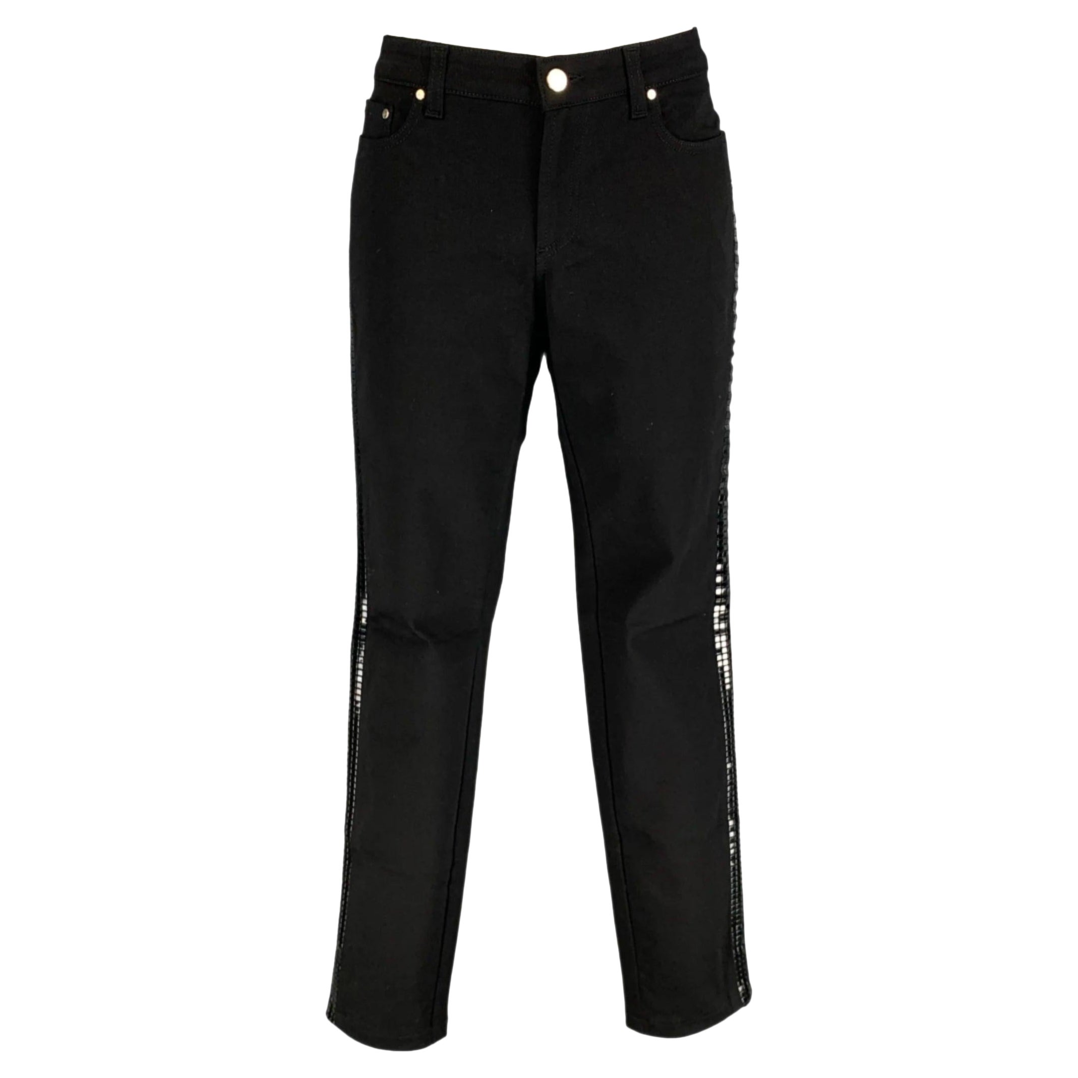 VERSACE COLLECTION Size 24 Black Cotton Blend Studded Skinny Jeans For Sale
