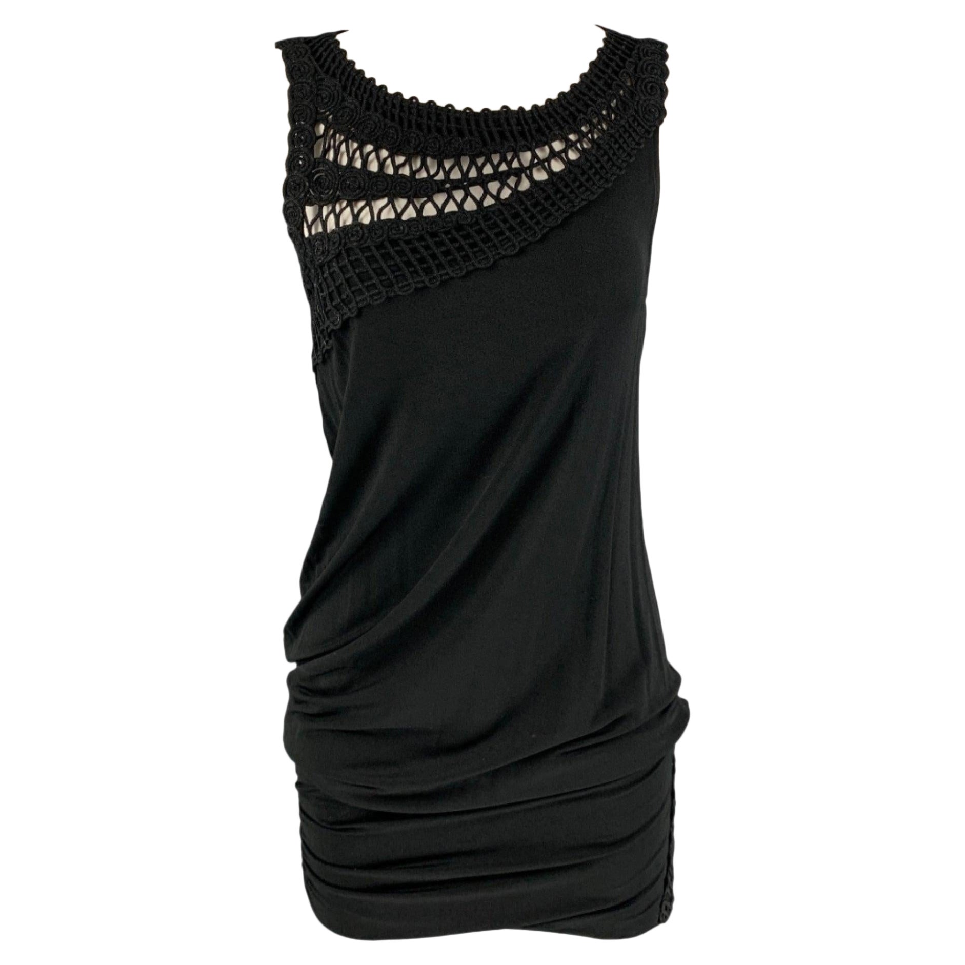 LA PERLA Size 6 Black Jersey Crochet Sleeveless Cocktail Dress For Sale