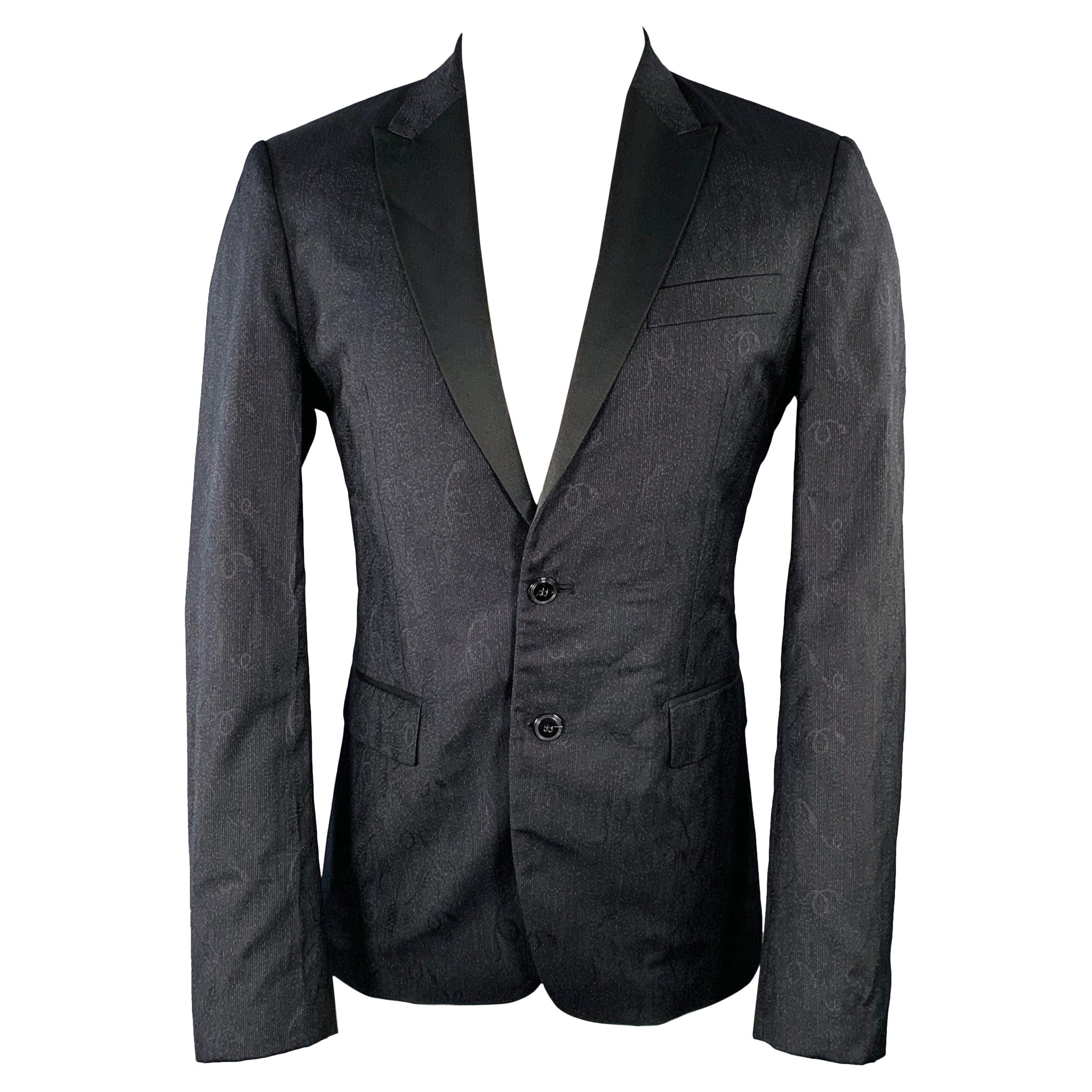 Manteau de sport en laine et soie ROBERTO Cavalli Taille 40 Noir Gris Jacquard de serpent en vente