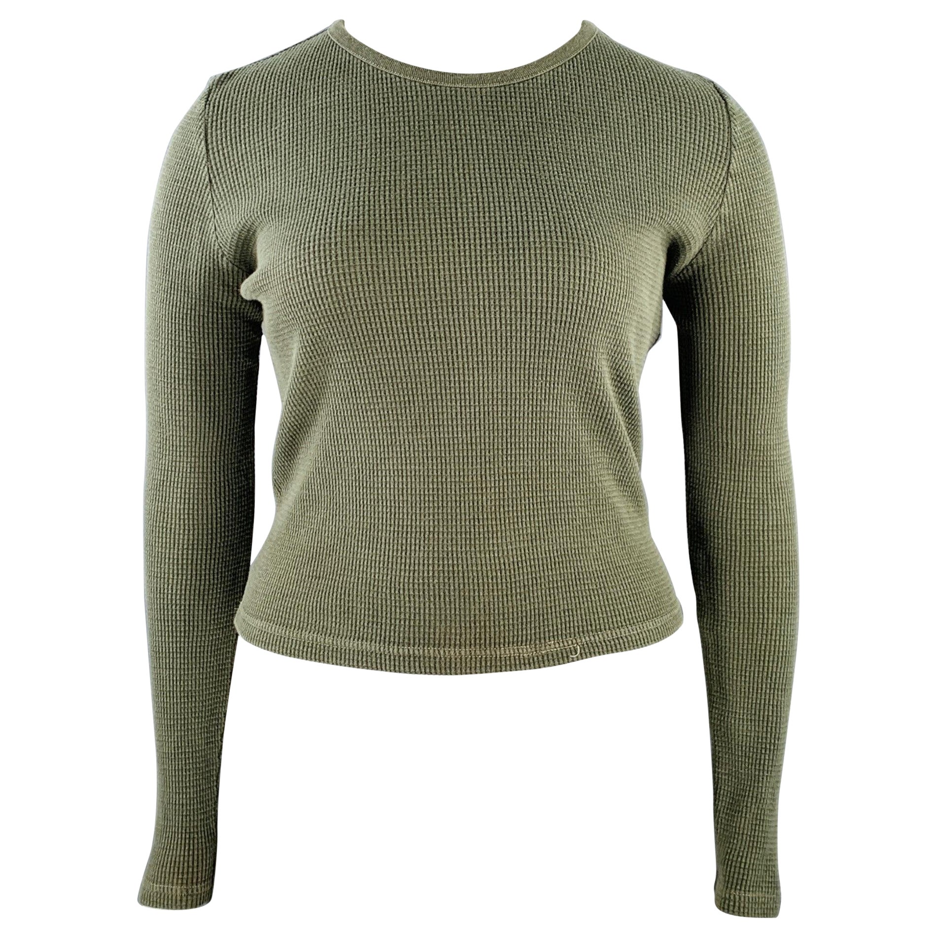RALPH LAUREN Size L Green Olive Cotton Waffle Knit Crew Neck Pullover For Sale
