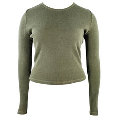 RALPH LAUREN Size L Green Olive Cotton Waffle Knit Crew Neck Pullover
