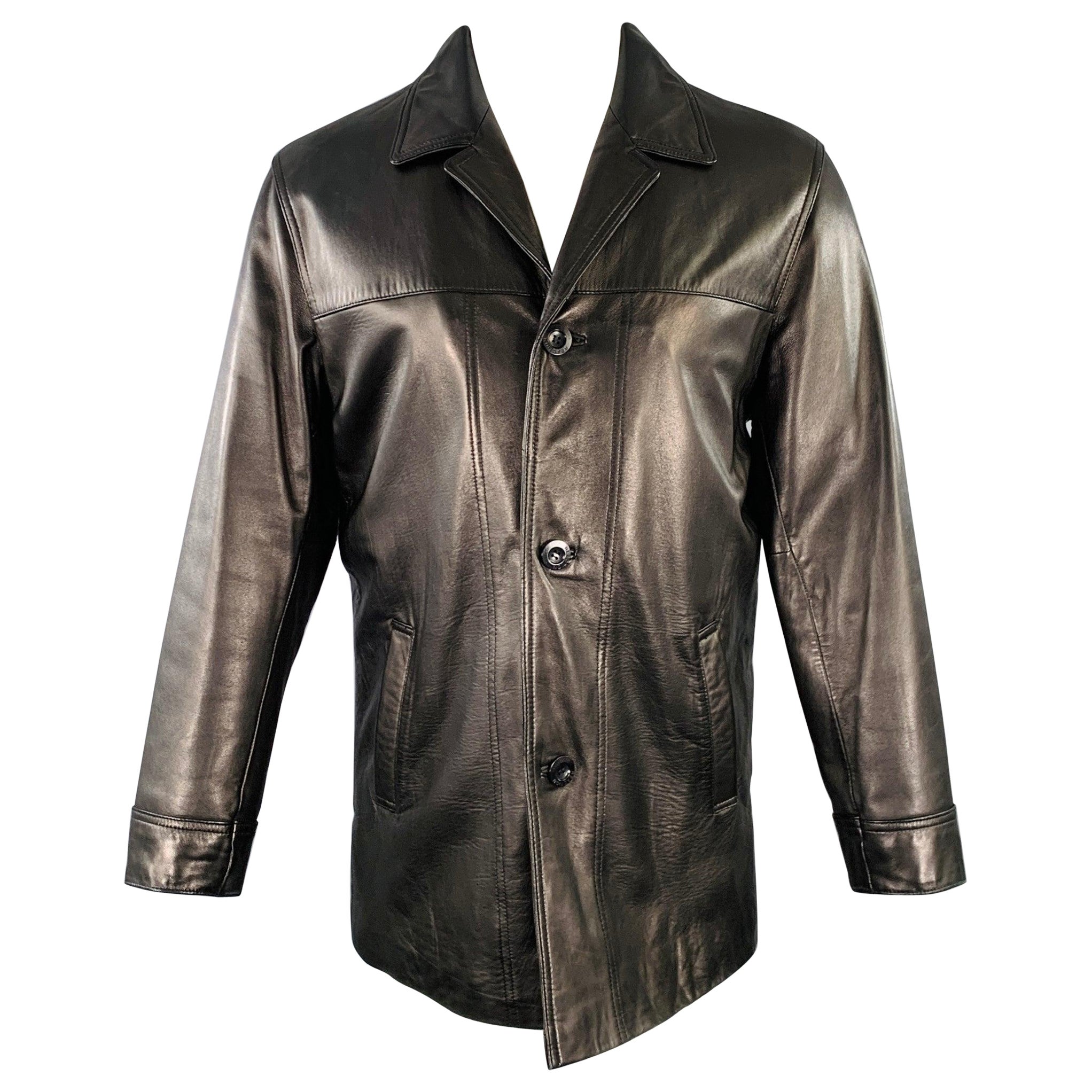 KENNETH COLE Size S Black Leather Single Breasted Coat For Sale