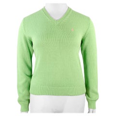 RALPH LAUREN Size L Green Cotton Knit V-Neck Sweater