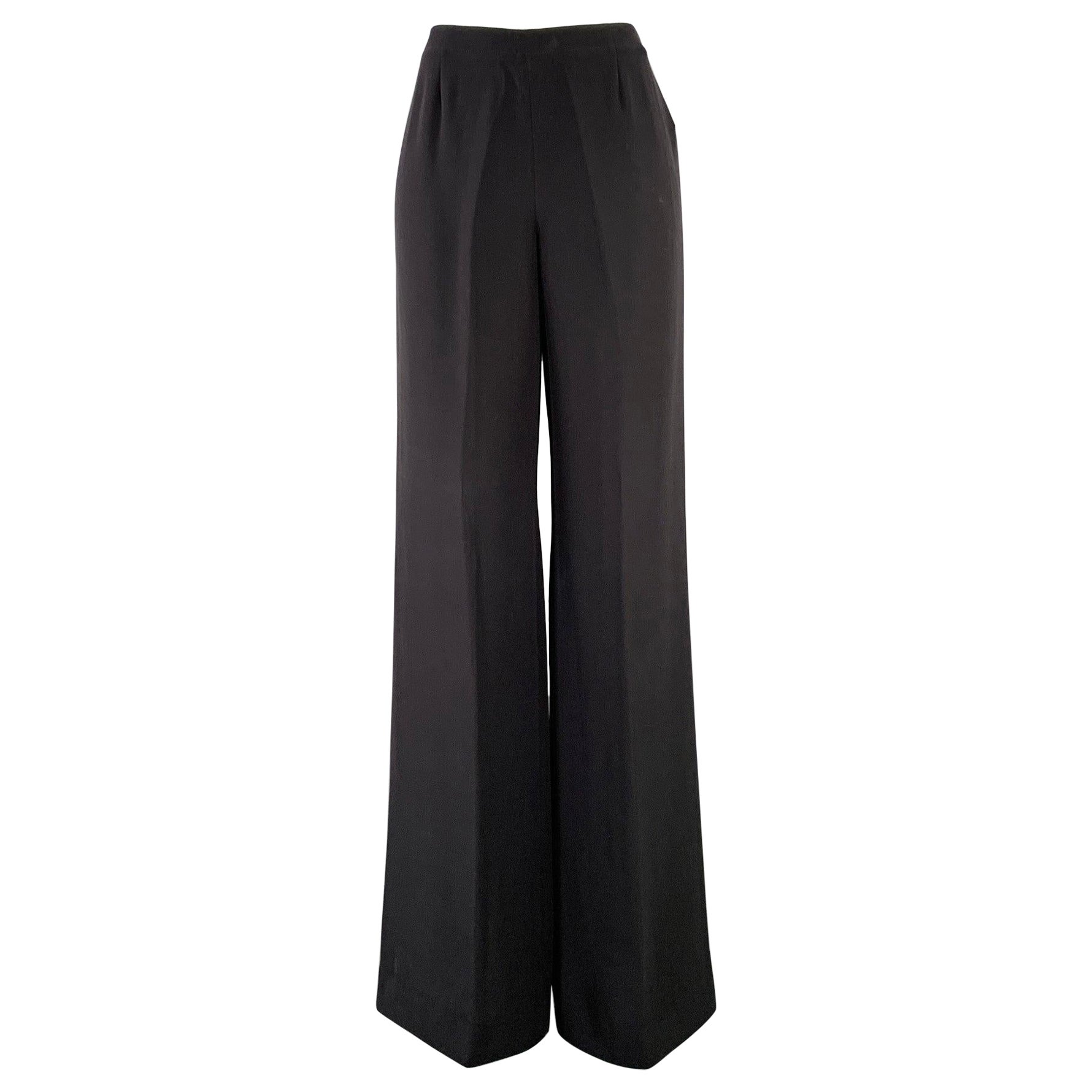 GIORGIO ARMANI Size 6 Black Silk Wide Leg Dress Pants For Sale
