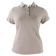 Moncler Taglia L Grigio Bianco Cotone Logo Polo Casual Top
