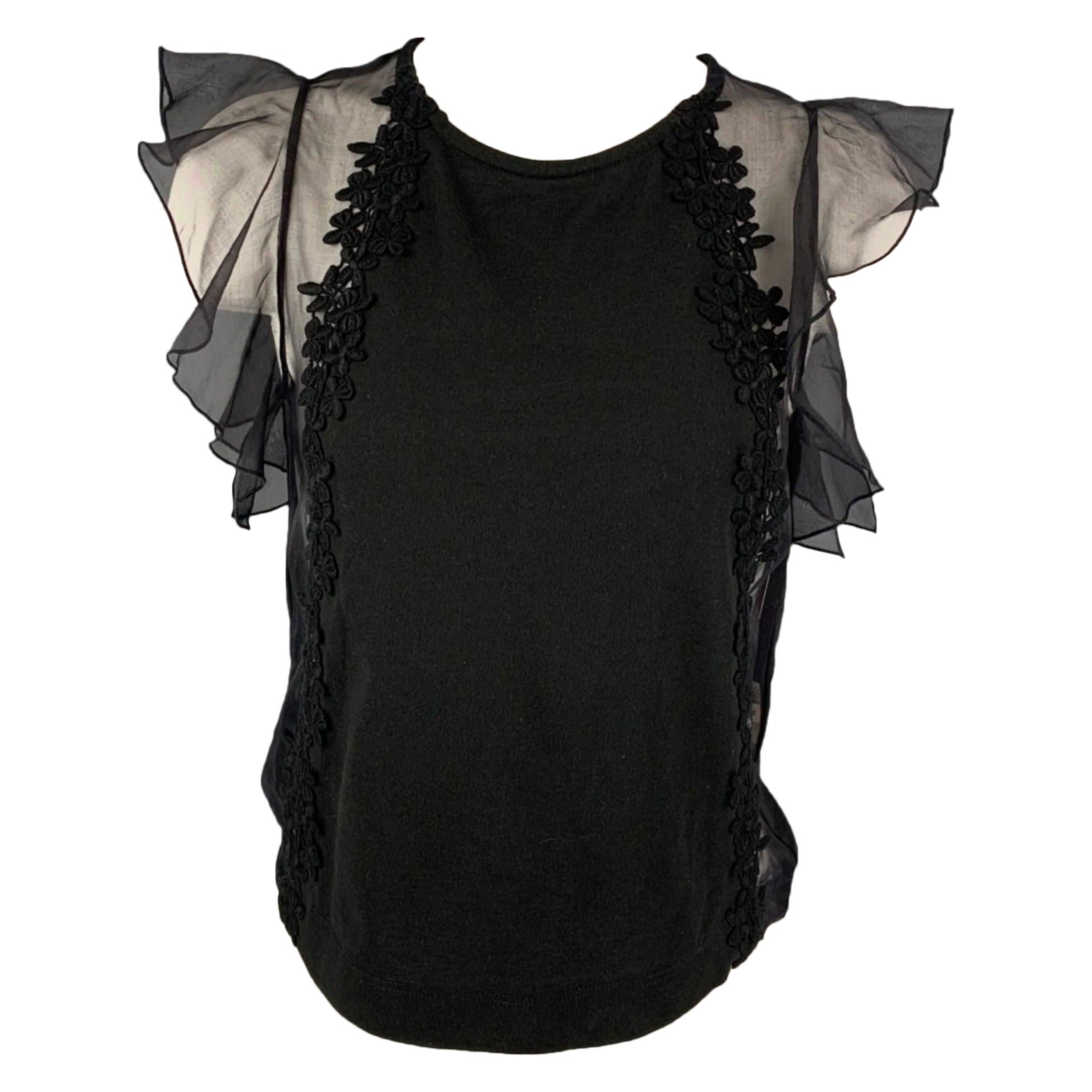 GIAMBATTISTA VALLI Size XXS Black Cotton Silk Lace Trim Sleeveless Dress Top For Sale