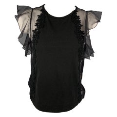 GIAMBATTISTA VALLI Taille XXS Robe sans manches bordée de dentelle de coton et de soie noire