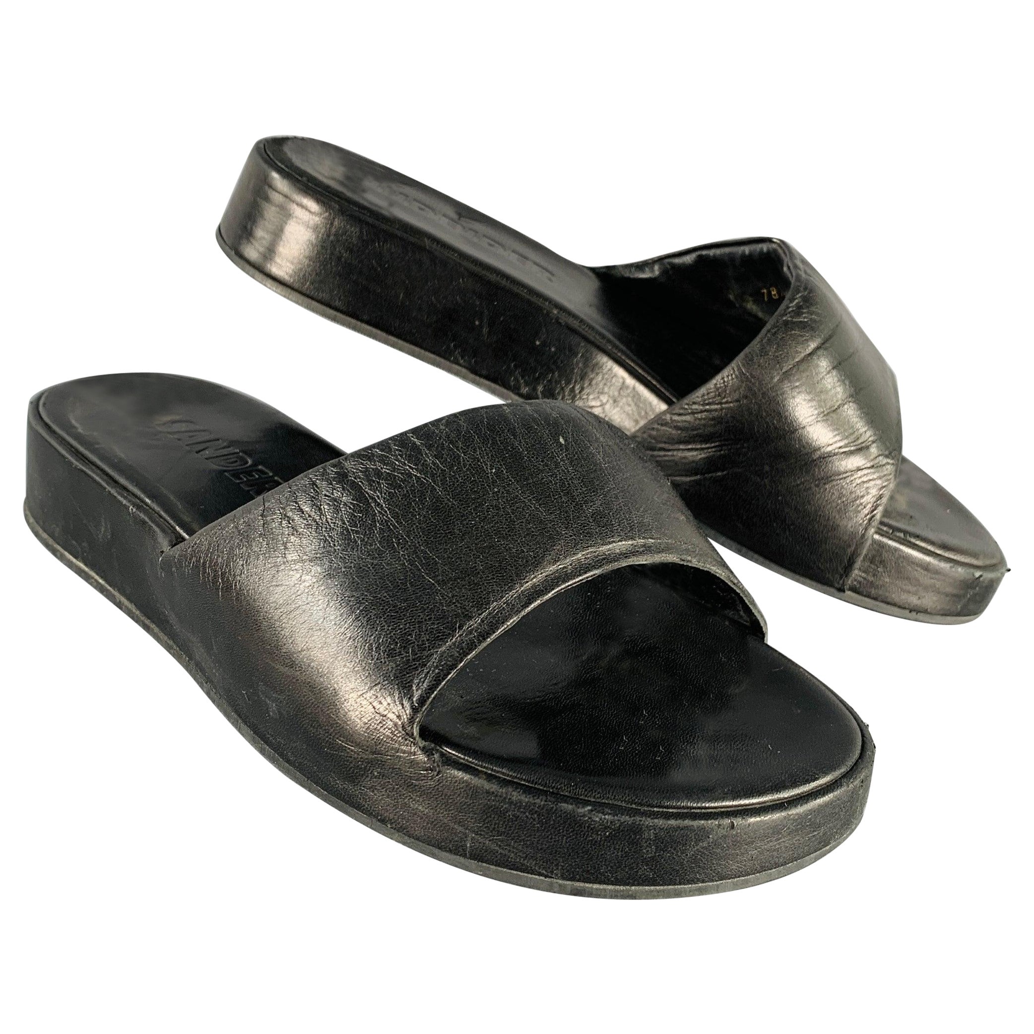 JIL SANDER Size 9.5 Black Leather Platform Sandals For Sale