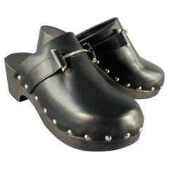 GIVENCHY Sandalias Zueco Tachonado Cuero Negro Plata Talla 9