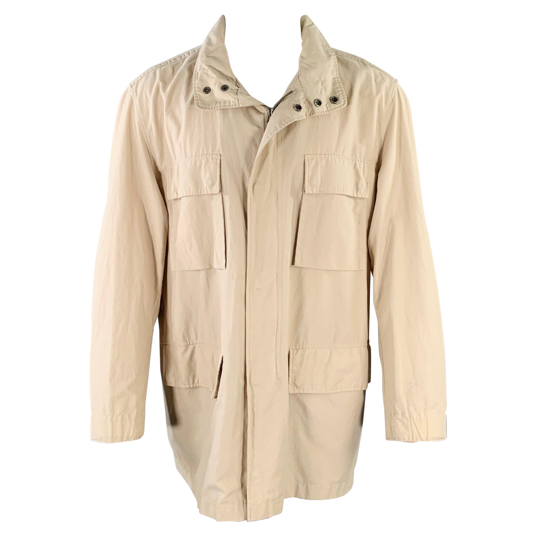 ERMENEGILDO ZEGNA Size M Cream Cotton Blend Field Jacket For Sale
