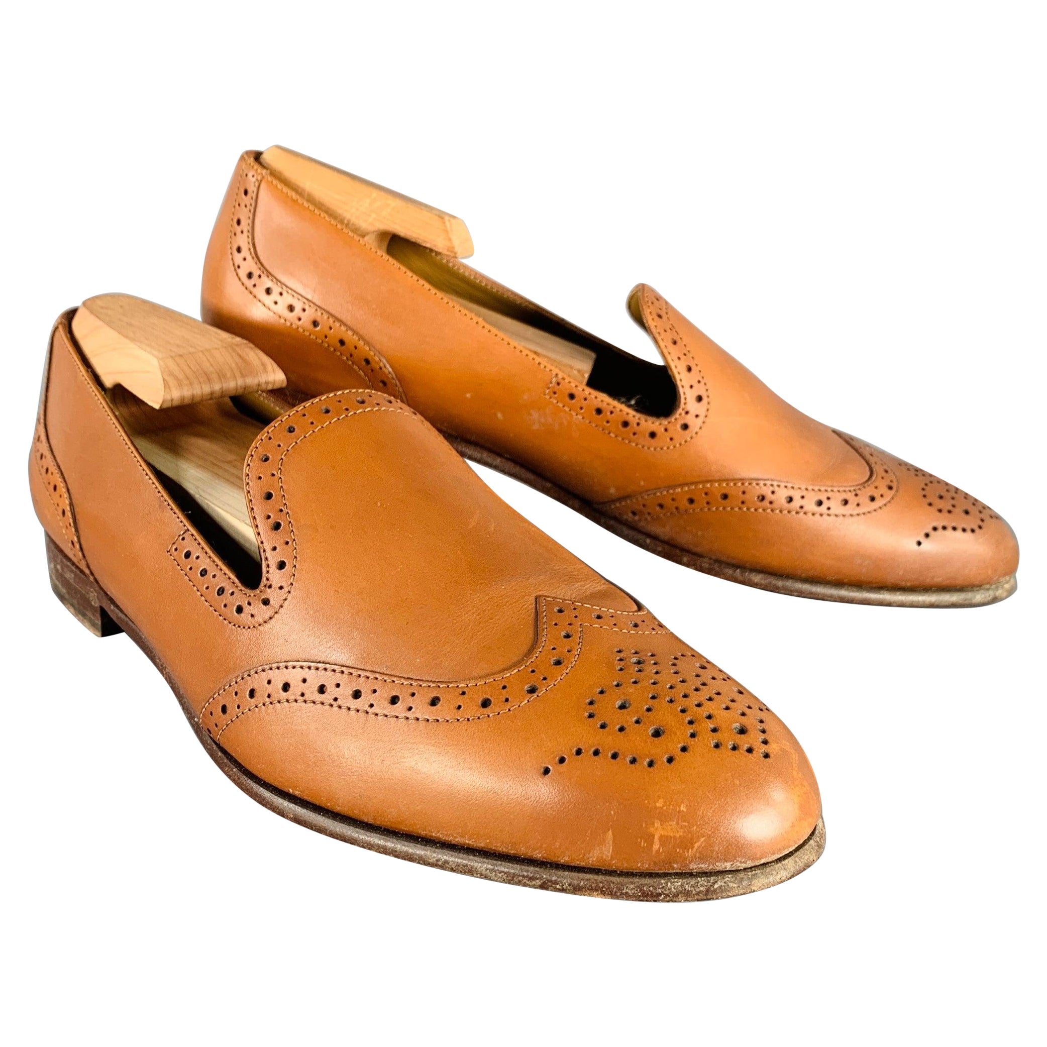 RALPH LAUREN Taglia 9 Mocassini Wingtip perforati in pelle Tan