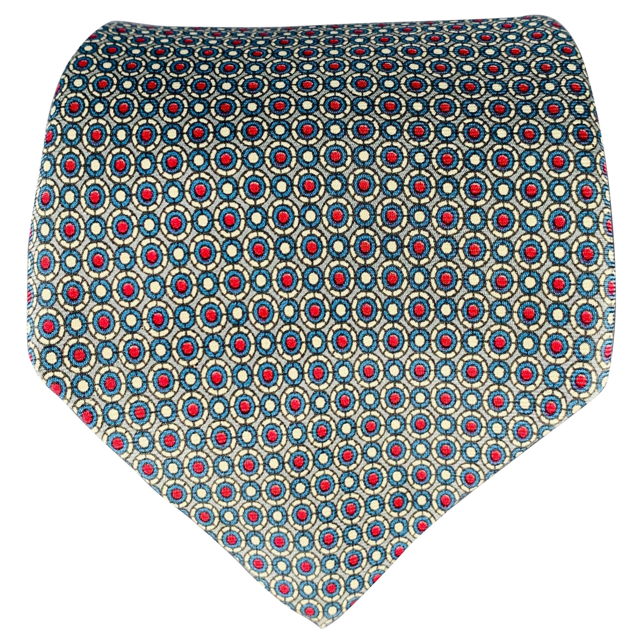 YVES SAINT LAURENT Blue Red Circles Silk Tie