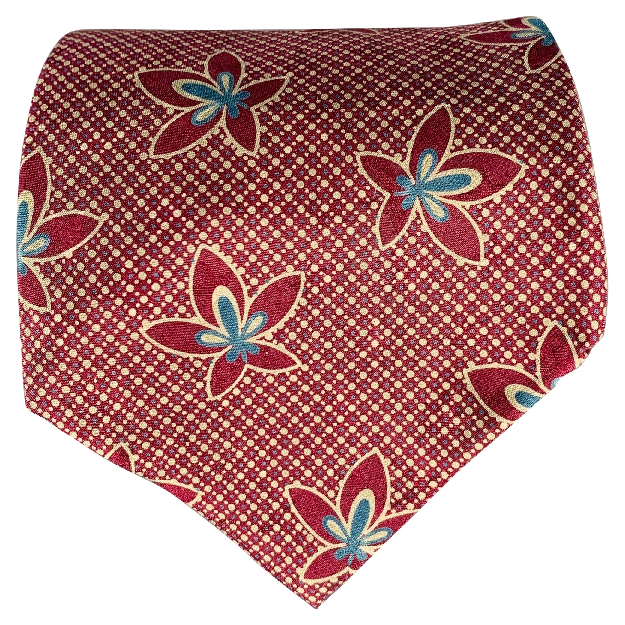 GIORGIO ARMANI Burgundy Taupe Abstract Floral Silk Tie