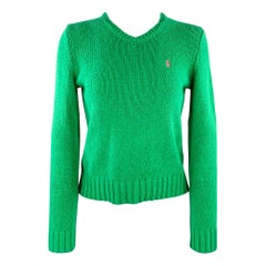 RALPH LAUREN Size S Green Cotton Knit V-Neck Sweater