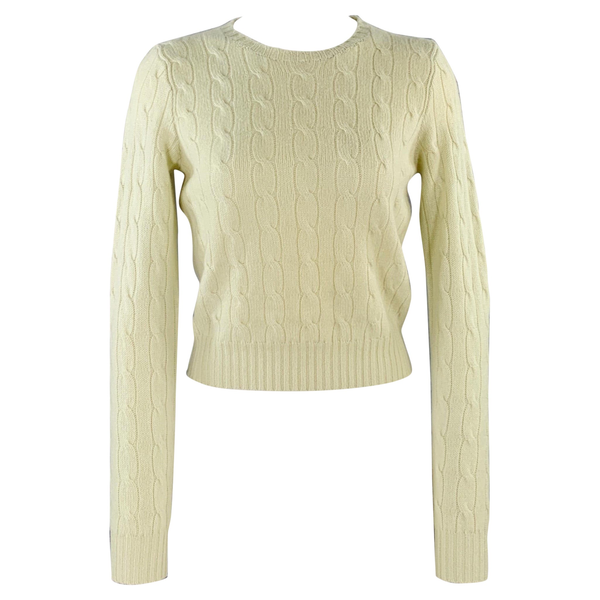 RALPH LAUREN Size M Green Chartreuse Cashmere Cable Knit Pullover