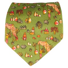 SALVATORE FERRAGAMO Green Red Figures Silk Tie