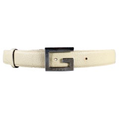 GUCCI Size 36 Beige Silver Leather Belt