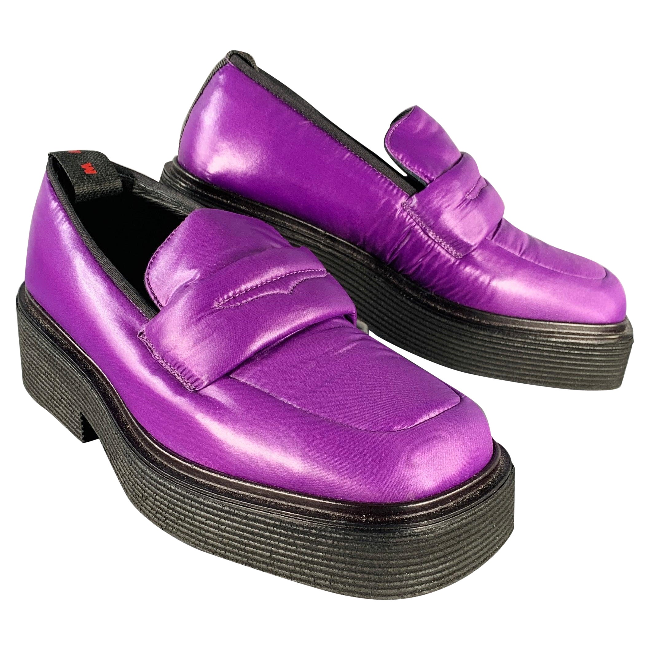 MARNI Talla 9 Purple Black Techno Padded Platform Loafer Flats