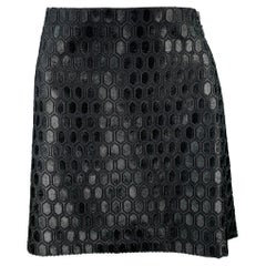 SALVATORE FERRAGAMO Taille 6 Mini jupe zippée géométrique en laine et poils de veau noirs