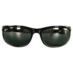 RAY-BAN Black Acetate Wrap Around Polarized Sunglasses