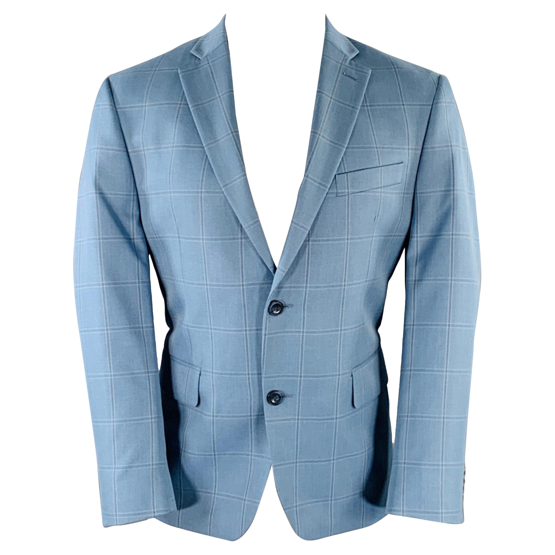 MICHAEL KORS Size 40 Short Blue Window Pane Polyester Blend Sport Coat