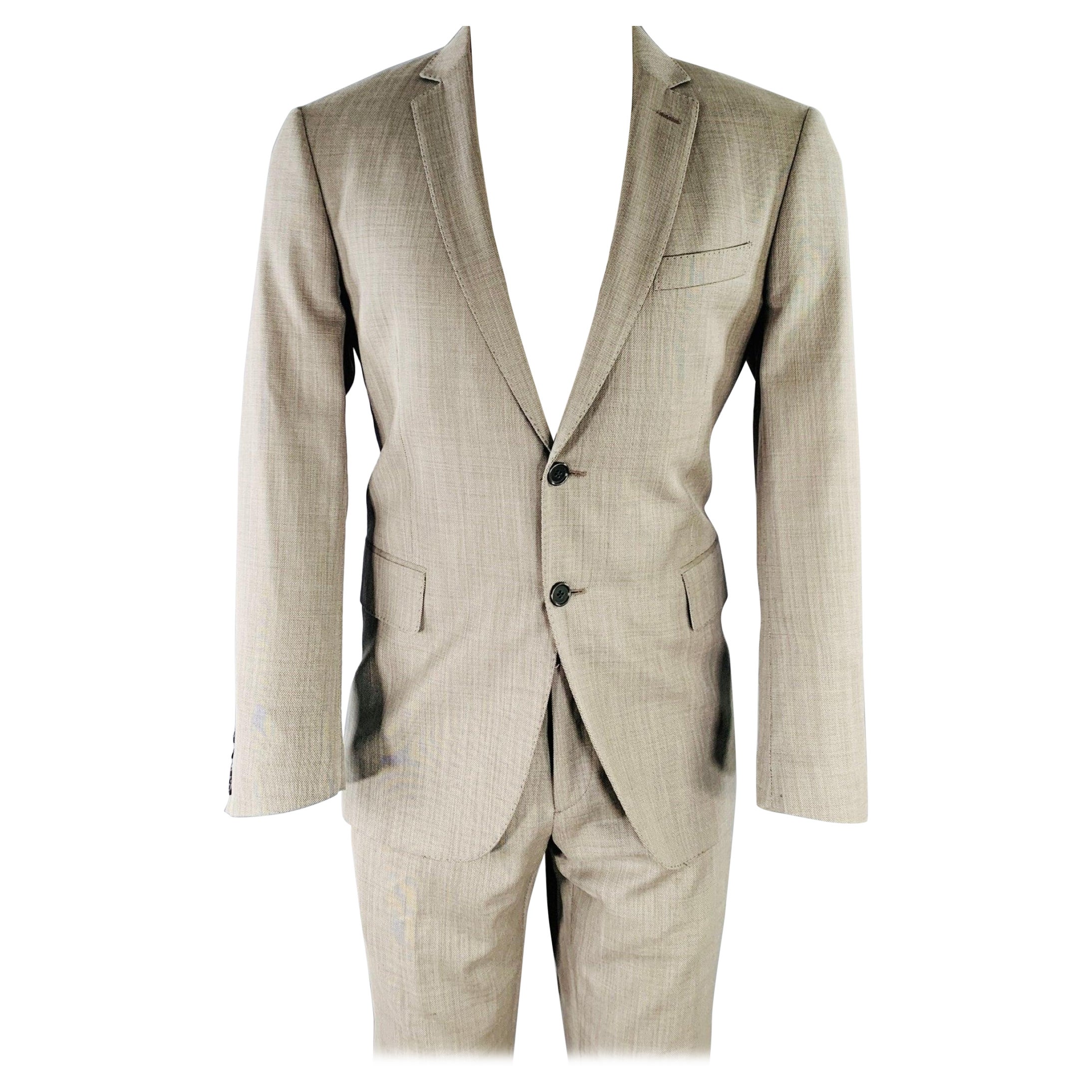 JOHN VARVATOS Size 40 Grey Woven Wool Notch Lapel Suit