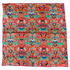 TURNBULL & ASSER Red Navy Green Floral Silk Pocket Square