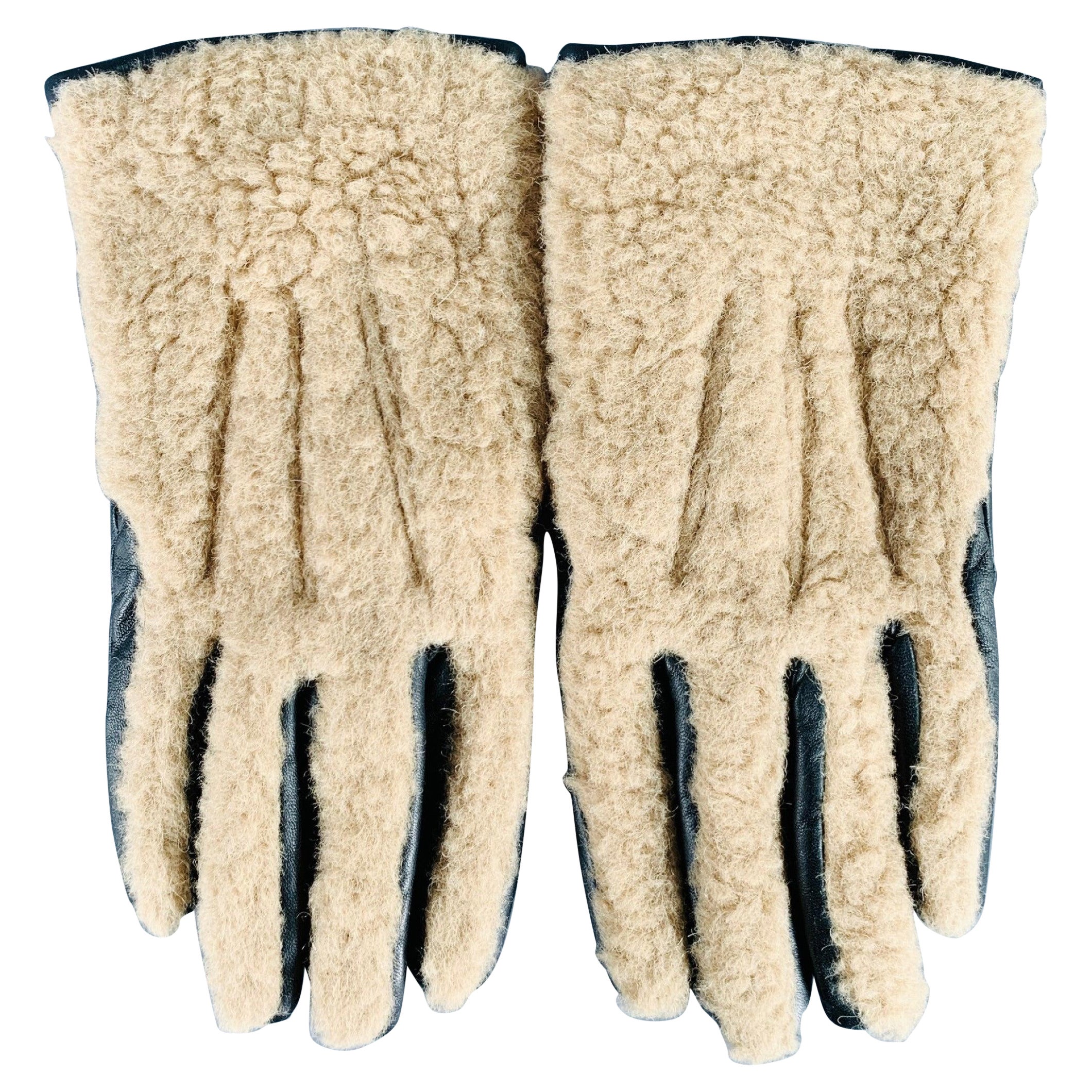 CARVEN Size 9 Tan Black Sheep Leather Alpaca Blend Gloves