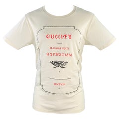 GUCCI Size S Guccify Hypnotism Cream Red Black Print Cotton Crew Neck T-shirt