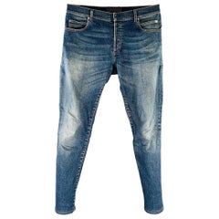 BALMAIN Size 32 Blue Contrast Stitch Cotton Blend Skinny Button Fly Jeans