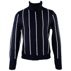 BLACK FLEECE Size M Navy White Pinstripe Wool Blend Turtleneck Sweater