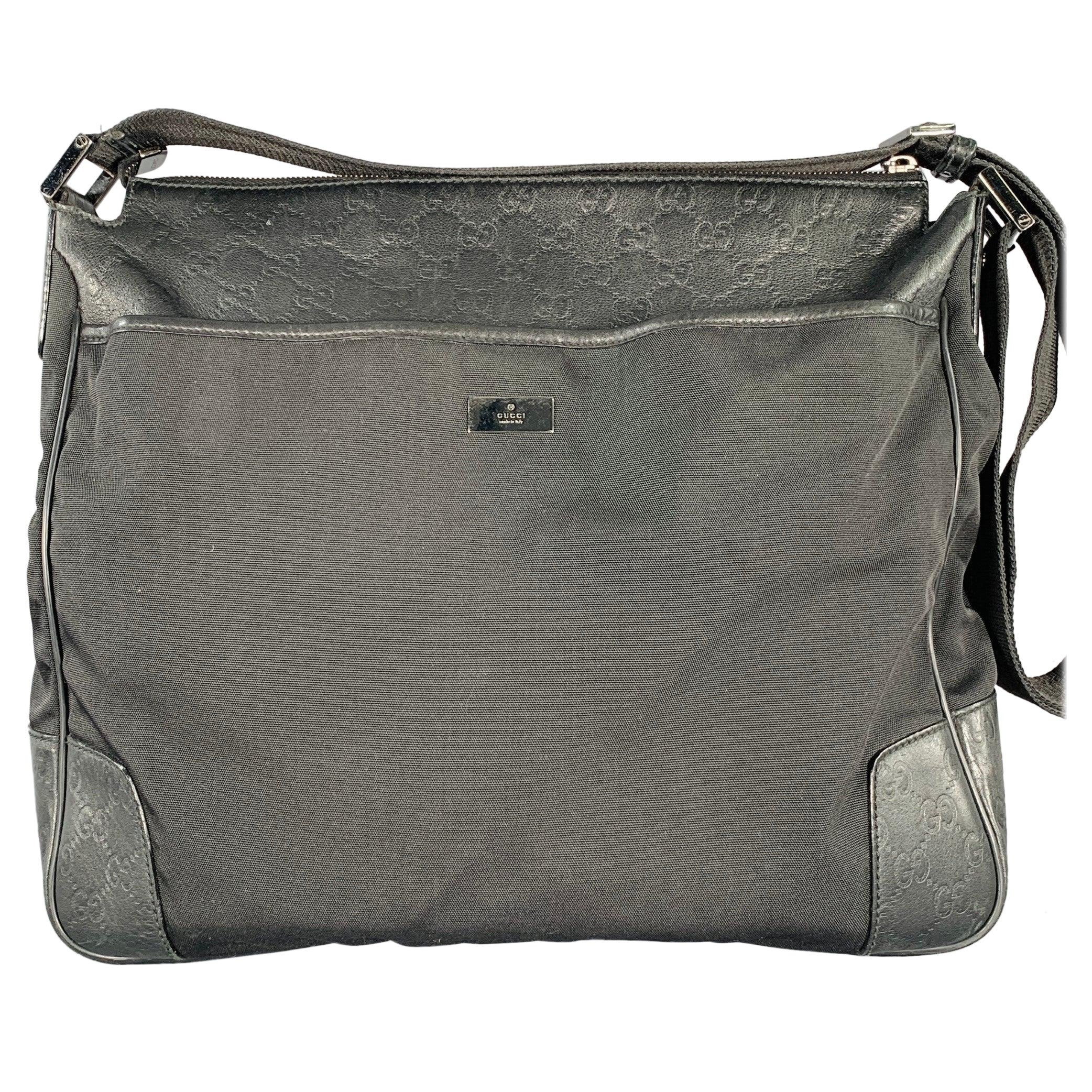 GUCCI Guccissima Black Embossed Nylon Leather Messenger Bag