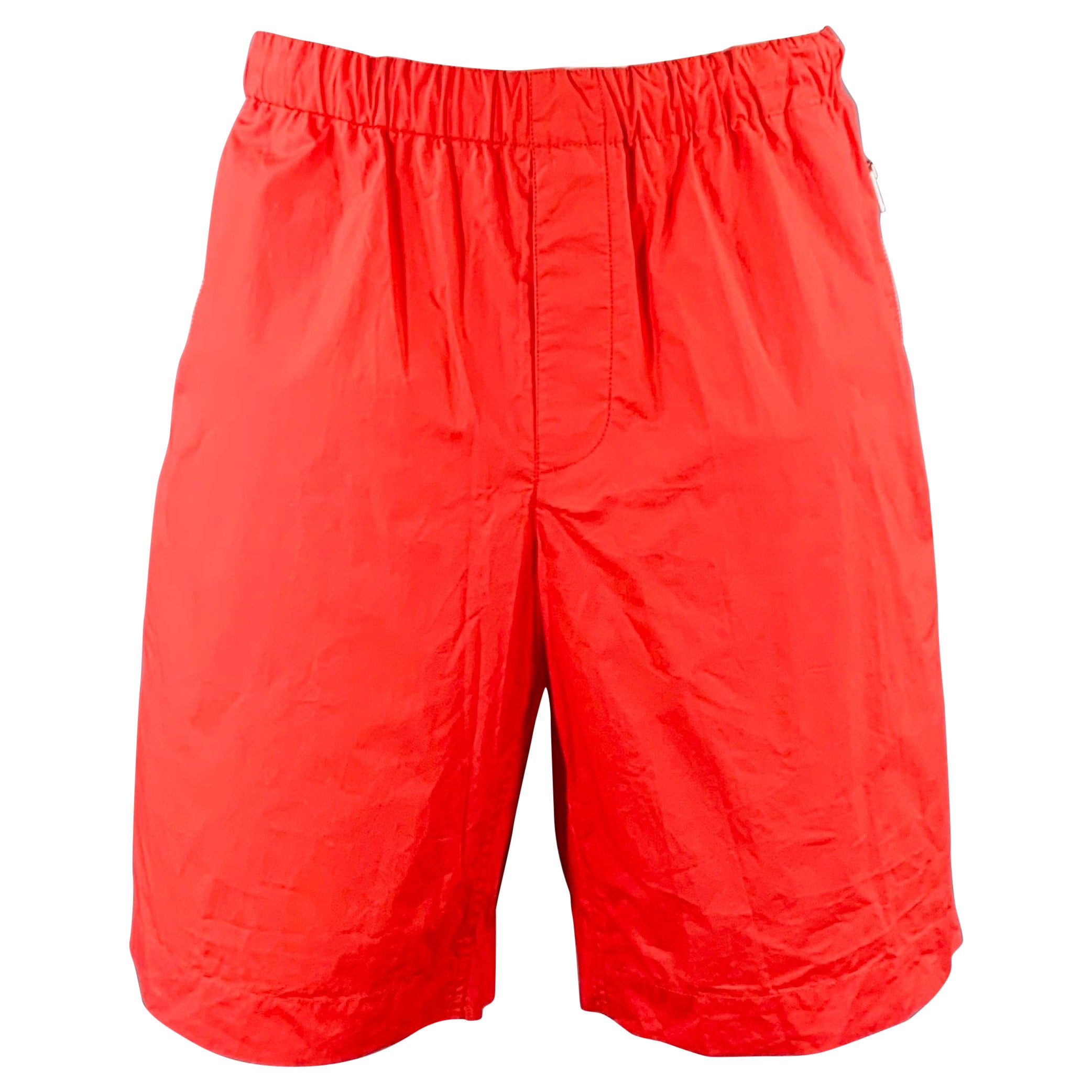 HELMUT LANG Size L Red Cotton Zip Pockets Shorts