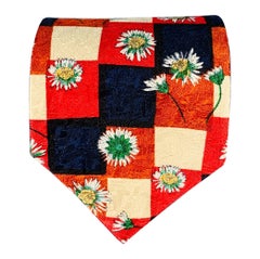 ERMENEGILDO ZEGNA Corbata de Seda Floral a Cuadros Rojo Azul Marino Crema