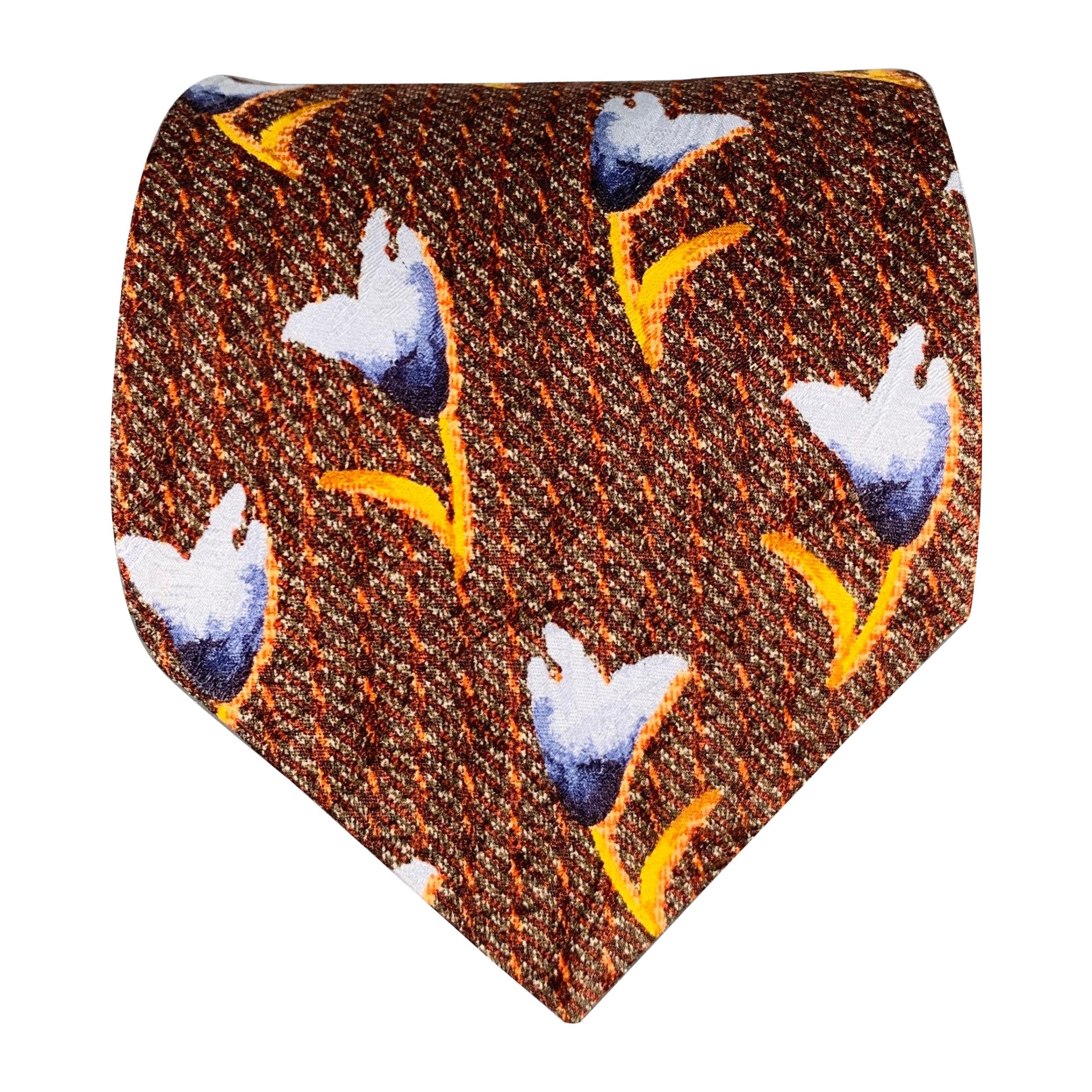 ERMENEGILDO ZEGNA Blue Brown Abstrack Floral Silk Tie