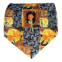 ERMENEGILDO ZEGNA Corbata de Seda Floral Abstracta Gris Amarilla