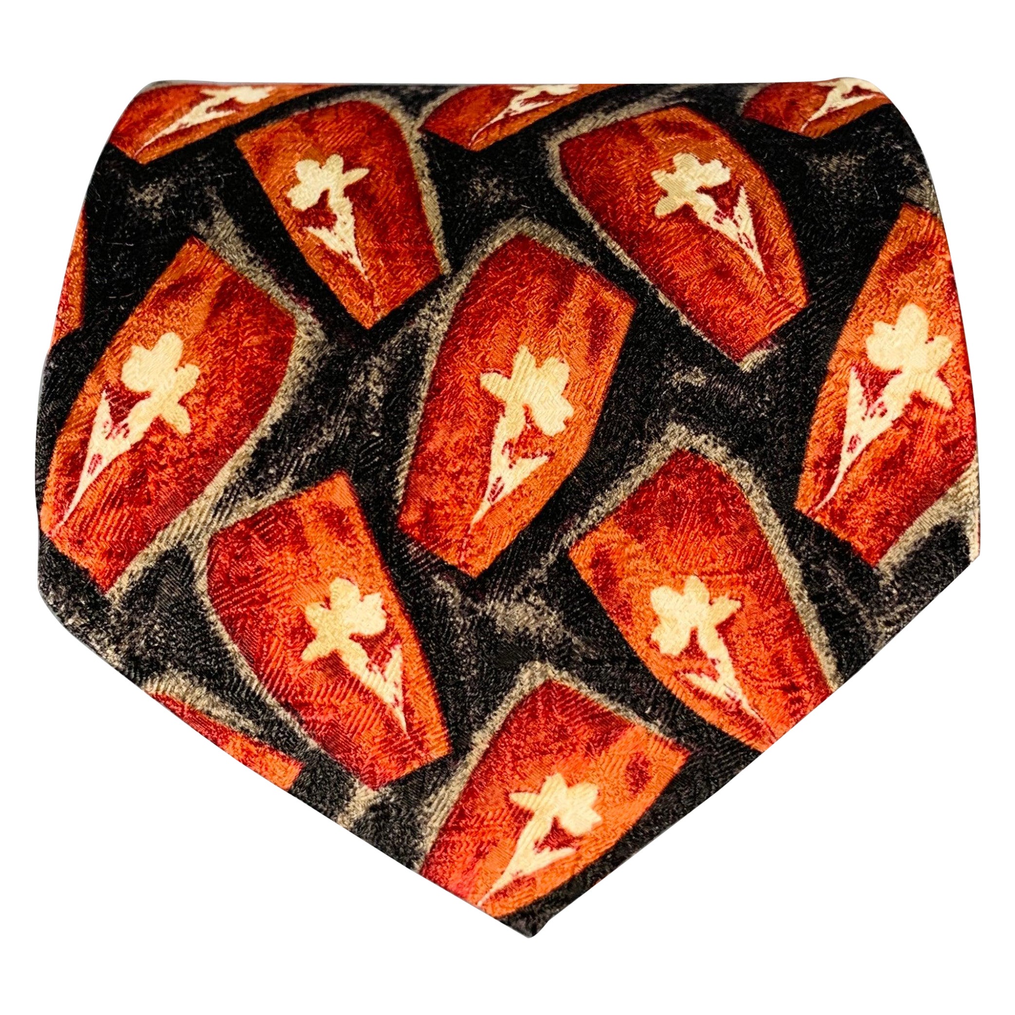 ERMENEGILDO ZEGNA Burgundy Black Abstract Silk Tie For Sale