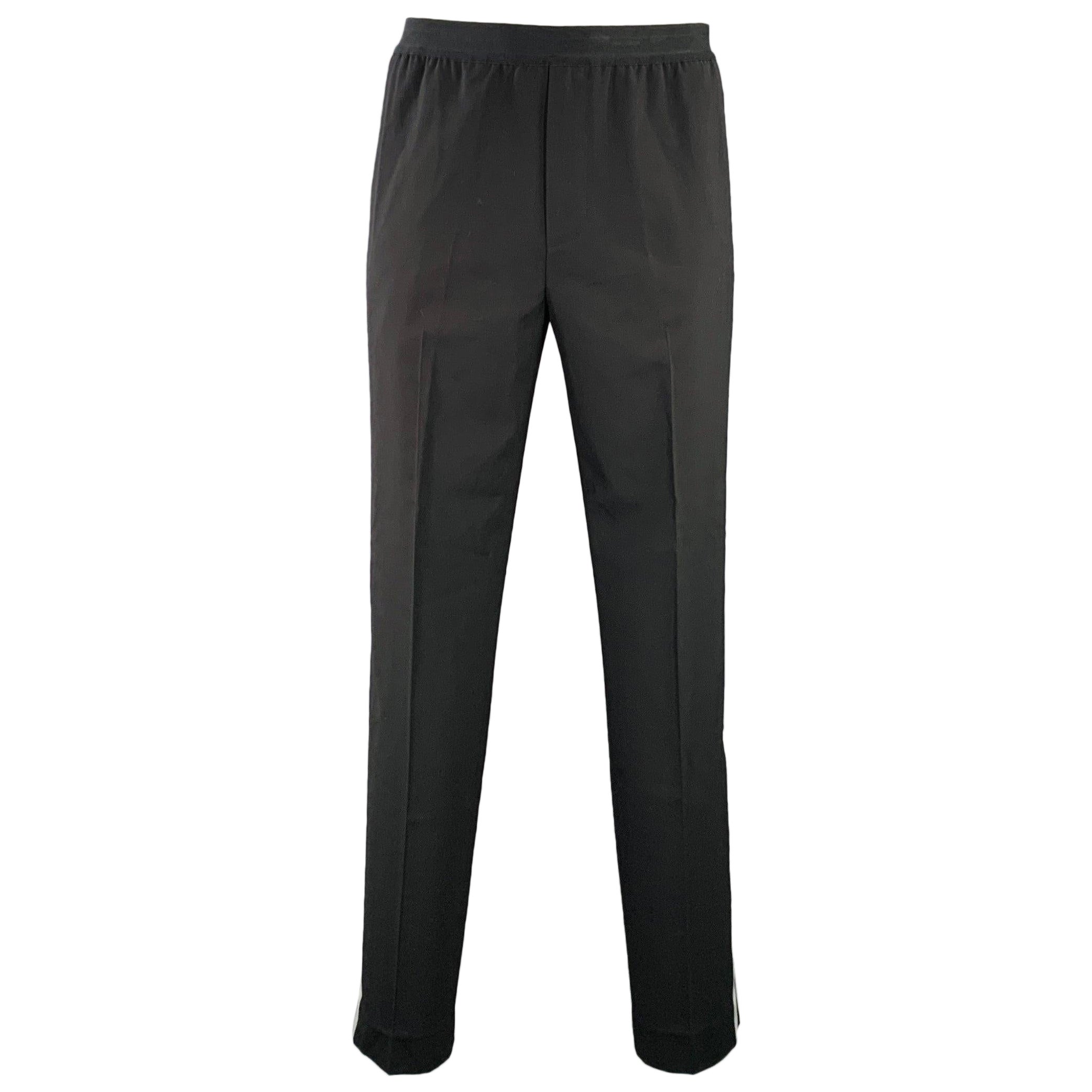 HELMUT LANG Pantaloni casual in misto lana a righe nere e argento taglia L
