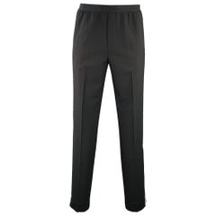 HELMUT LANG Pantalon décontracté en laine mélangée à rayures noires et argentées, taille L