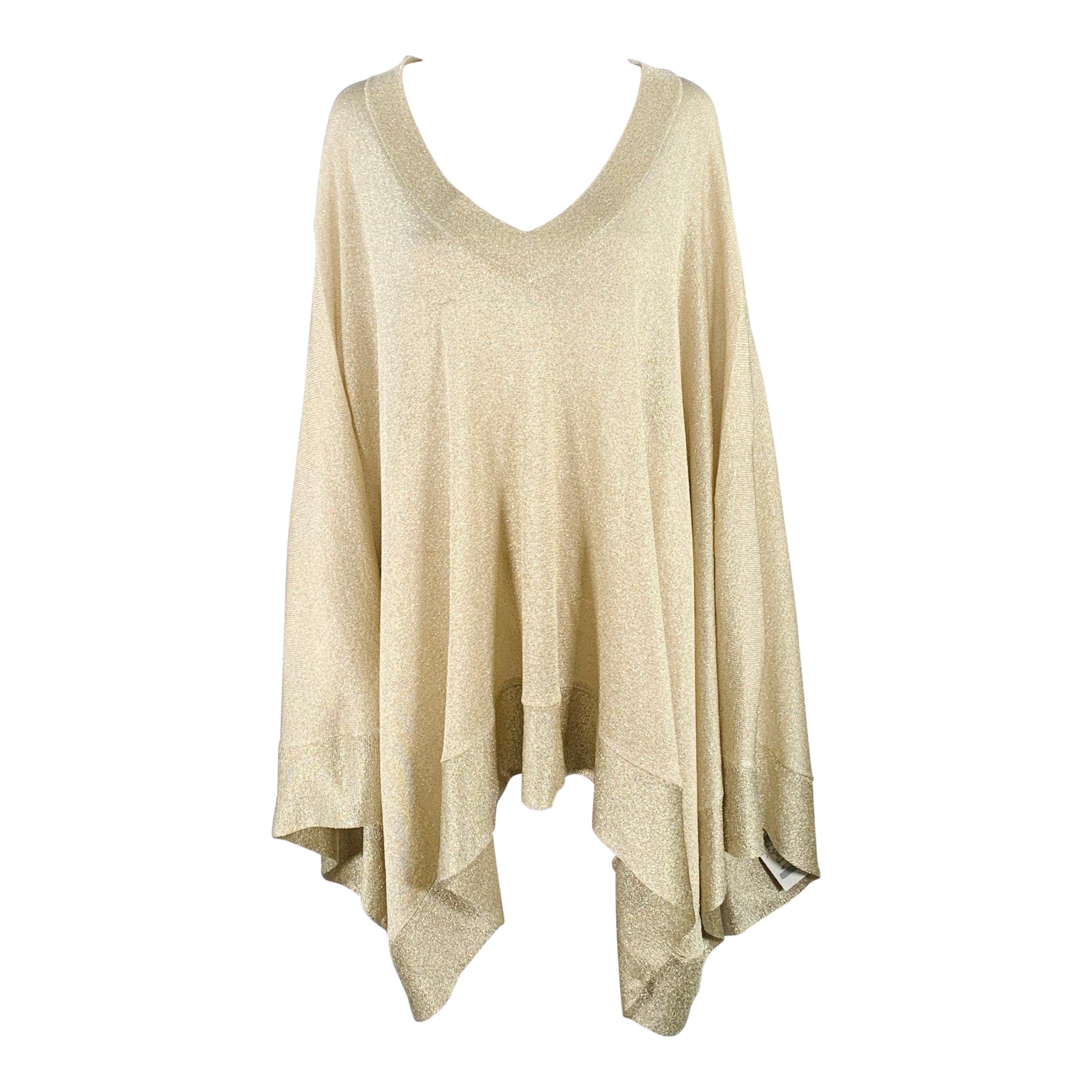 MISSONI Size 6 Gold Metallic Viscose Blend Knit Poncho Sweater