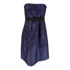 Robe de cocktail bustier bleue, noire et acrylique tissée LELA ROSE, taille 6